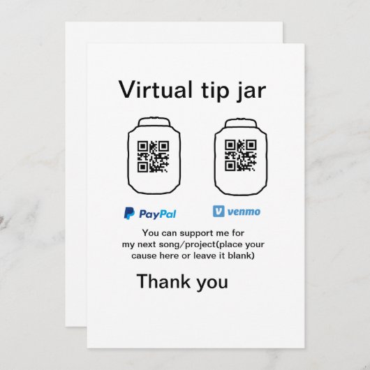 Virtual tip jar q oder Code-Geld-Spende PayPal ven Einladung (Vorne/Hinten)