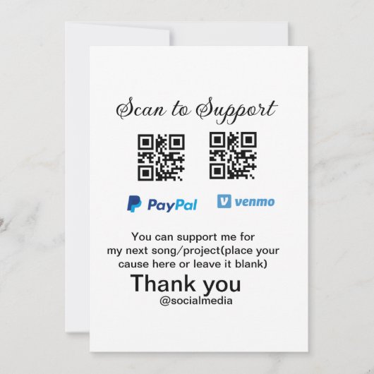 Virtual tip jar q oder Code-Geld-Spende PayPal ven Einladung (Vorderseite)