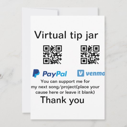Virtual tip jar q oder Code-Geld-Spende PayPal ven Einladung (Vorderseite)