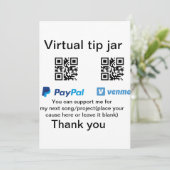 Virtual tip jar q oder Code-Geld-Spende PayPal ven Einladung (Stehend Vorderseite)