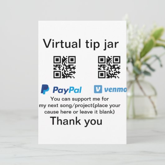 Virtual tip jar q oder Code-Geld-Spende PayPal ven Einladung (Stehend Vorderseite)