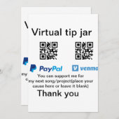 Virtual tip jar q oder Code-Geld-Spende PayPal ven Einladung (Vorne/Hinten)