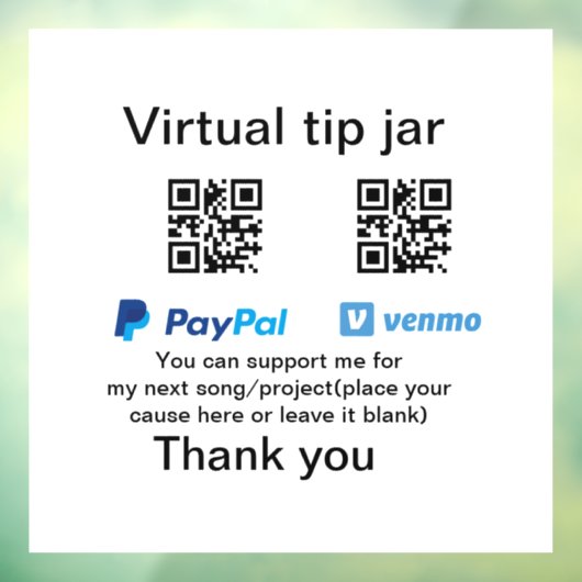Virtual tip jar q oder Code-Geld-Spende PayPal ven Fensteraufkleber (Blatt 3)