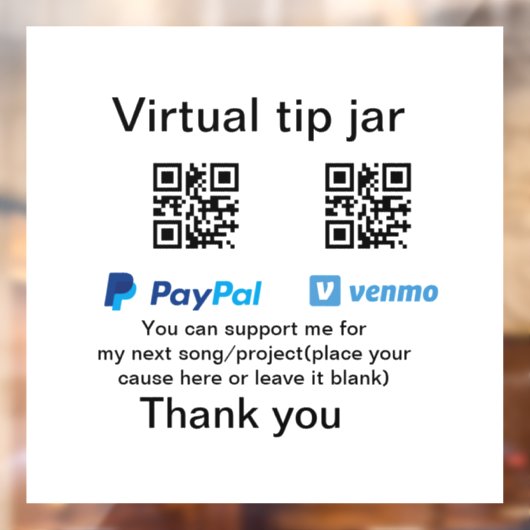 Virtual tip jar q oder Code-Geld-Spende PayPal ven Fensteraufkleber (Blatt 2)