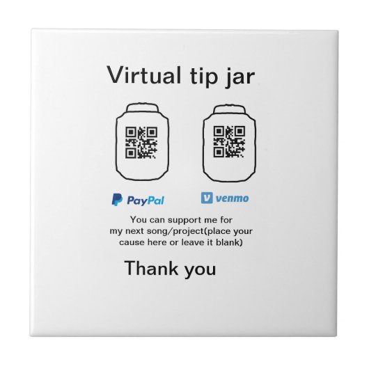 Virtual tip jar q oder Code-Geld-Spende PayPal ven Fliese (Vorderseite)