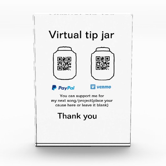 Virtual tip jar q oder Code-Geld-Spende PayPal ven Fotoblock (Vorderseite)