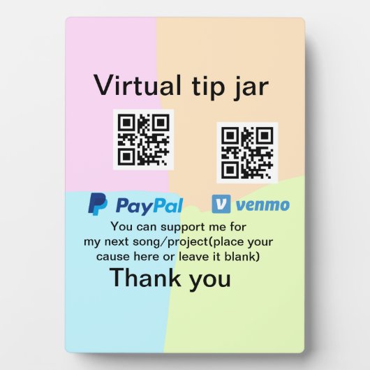 Virtual tip jar q oder Code-Geld-Spende PayPal ven Fotoplatte (Vorderseite)