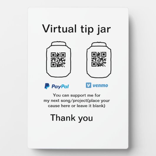 Virtual tip jar q oder Code-Geld-Spende PayPal ven Fotoplatte (Vorderseite)