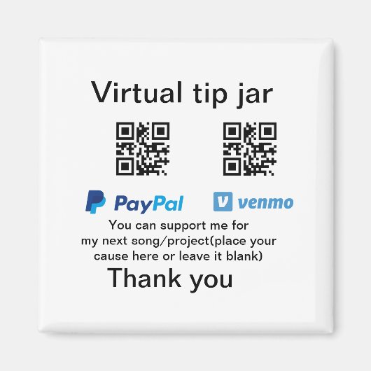 Virtual tip jar q oder Code-Geld-Spende PayPal ven Magnet (Vorne)