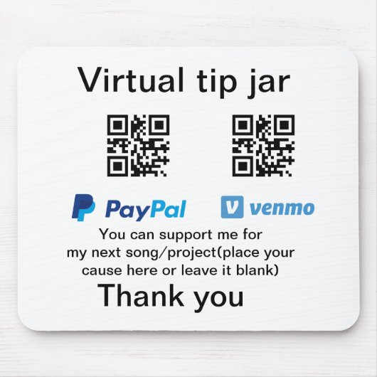 Virtual tip jar q oder Code-Geld-Spende PayPal ven Mousepad (Vorne)