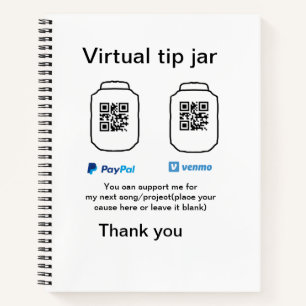 Virtual tip jar q oder Code-Geld-Spende PayPal ven Notizblock