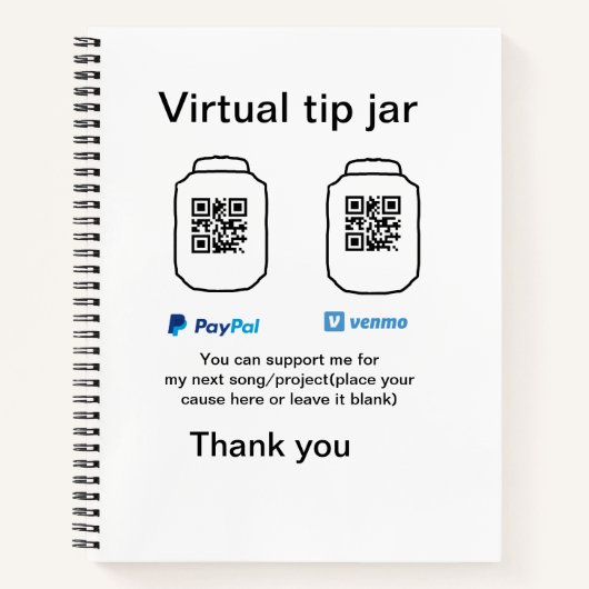 Virtual tip jar q oder Code-Geld-Spende PayPal ven Notizblock (Vorderseite)