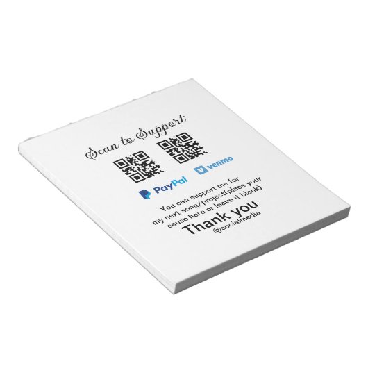Virtual tip jar q oder Code-Geld-Spende PayPal ven Notizblock (angewinkelt)