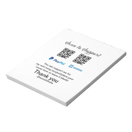 Virtual tip jar q oder Code-Geld-Spende PayPal ven Notizblock (Rotiert)