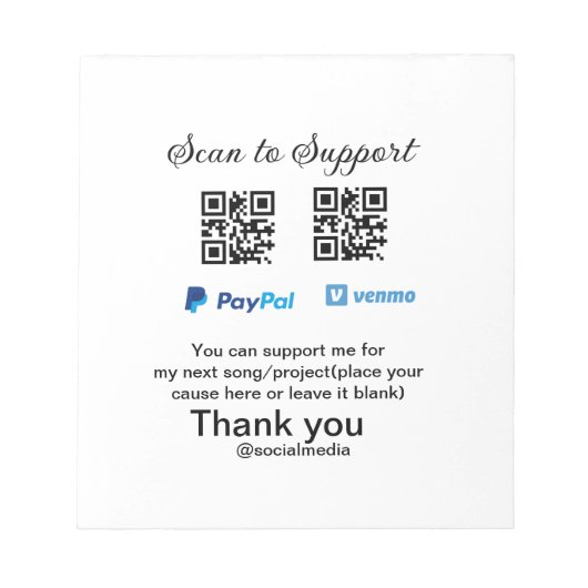 Virtual tip jar q oder Code-Geld-Spende PayPal ven Notizblock (Vorderseite)