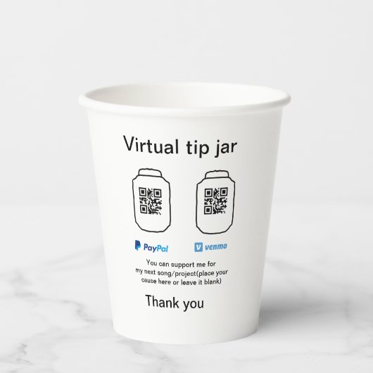 Virtual tip jar q oder Code-Geld-Spende PayPal ven Pappbecher (Vorderseite)