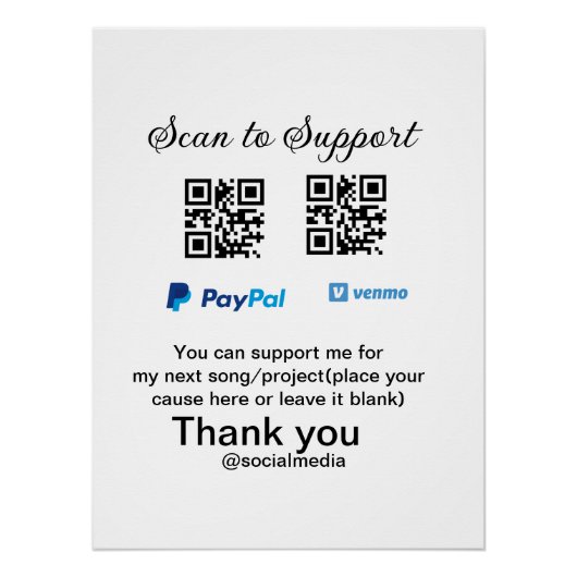 Virtual tip jar q oder Code-Geld-Spende PayPal ven Poster (Vorderseite)