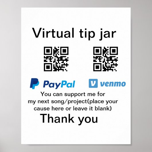 Virtual tip jar q oder Code-Geld-Spende PayPal ven Poster (Vorne)