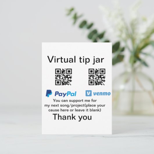 Virtual tip jar q oder Code-Geld-Spende PayPal ven Postkarte (Stehend Vorderseite)