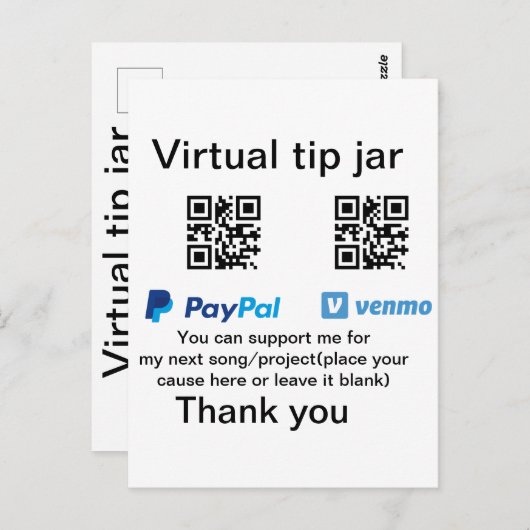 Virtual tip jar q oder Code-Geld-Spende PayPal ven Postkarte (Vorne/Hinten)