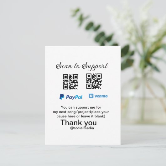 Virtual tip jar q oder Code-Geld-Spende PayPal ven Postkarte (Stehend Vorderseite)