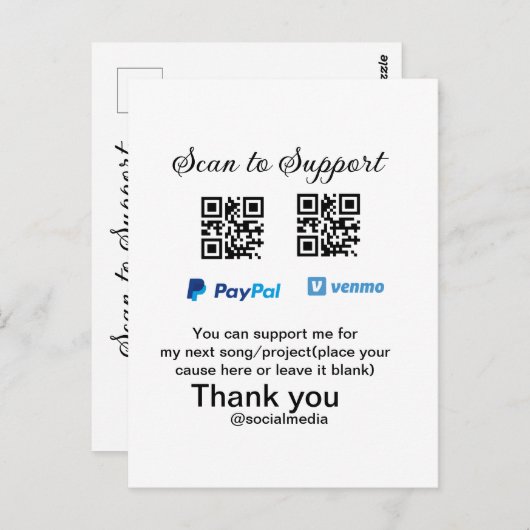 Virtual tip jar q oder Code-Geld-Spende PayPal ven Postkarte (Vorne/Hinten)