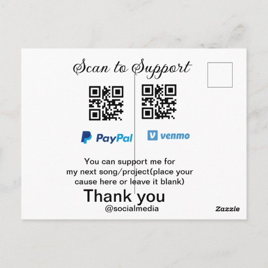 Virtual tip jar q oder Code-Geld-Spende PayPal ven Postkarte (Rückseite)