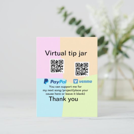 Virtual tip jar q oder Code-Geld-Spende PayPal ven Postkarte (Stehend Vorderseite)