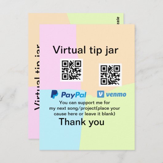 Virtual tip jar q oder Code-Geld-Spende PayPal ven Postkarte (Vorne/Hinten)