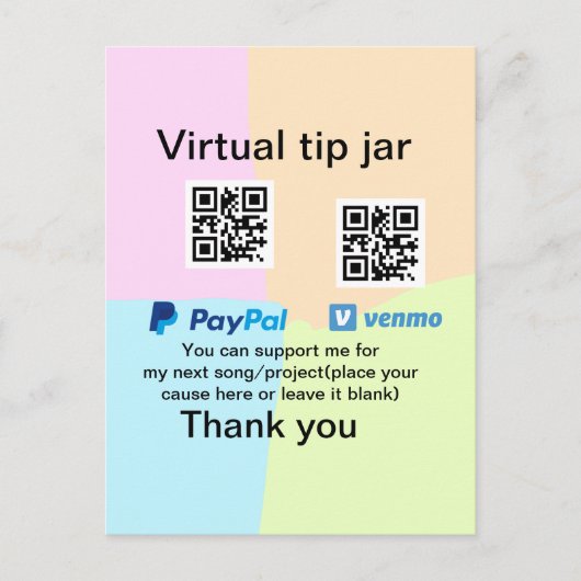 Virtual tip jar q oder Code-Geld-Spende PayPal ven Postkarte (Vorderseite)