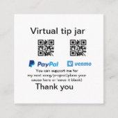 Virtual tip jar q oder Code-Geld-Spende PayPal ven Quadratische Visitenkarte (Vorderseite)