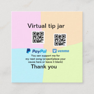 Virtual tip jar q oder Code-Geld-Spende PayPal ven Quadratische Visitenkarte