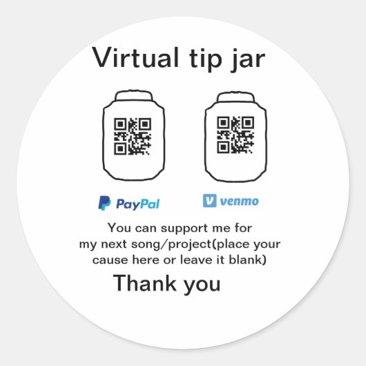 Virtual tip jar q oder Code-Geld-Spende PayPal ven Runder Aufkleber (Vorderseite)