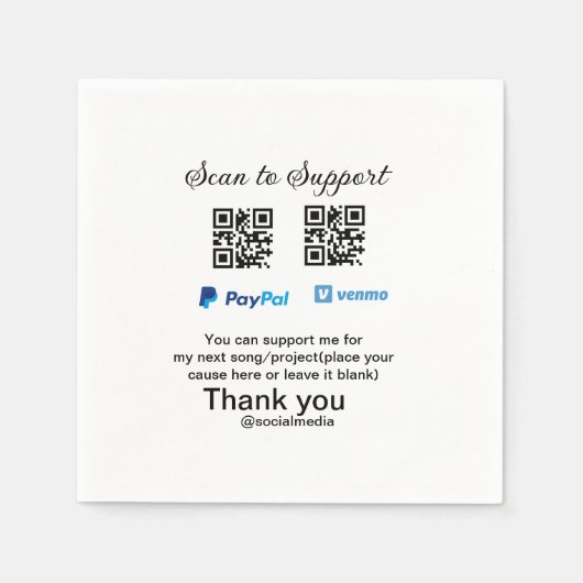 Virtual tip jar q oder Code-Geld-Spende PayPal ven Serviette (Vorderseite)