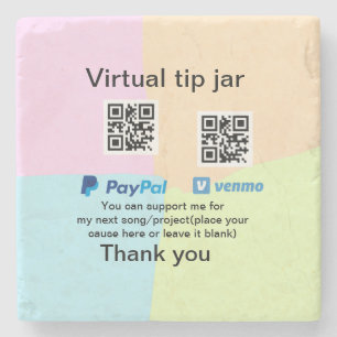 Virtual tip jar q oder Code-Geld-Spende PayPal ven Steinuntersetzer