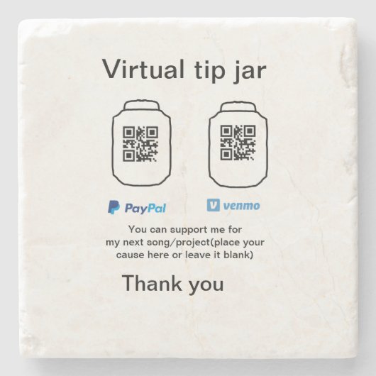 Virtual tip jar q oder Code-Geld-Spende PayPal ven Steinuntersetzer (Vorderseite)