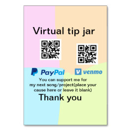 Virtual tip jar q oder Code-Geld-Spende PayPal ven Tischnummer