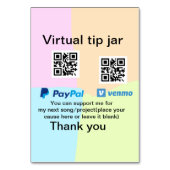 Virtual tip jar q oder Code-Geld-Spende PayPal ven Tischnummer (Vorderseite)