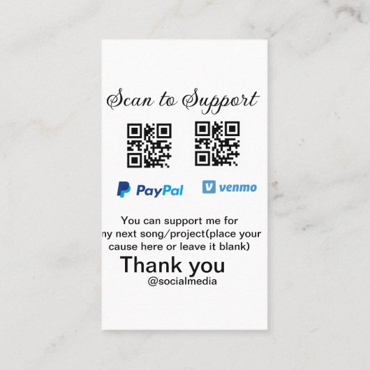 Virtual tip jar q oder Code-Geld-Spende PayPal ven Visitenkarte (Rückseite)