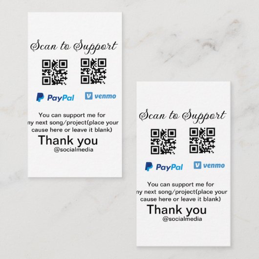 Virtual tip jar q oder Code-Geld-Spende PayPal ven Visitenkarte (Vorne/Hinten)