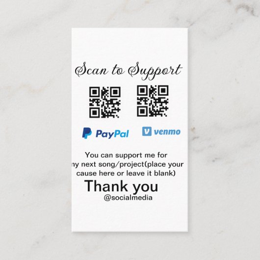 Virtual tip jar q oder Code-Geld-Spende PayPal ven Visitenkarte (Vorderseite)