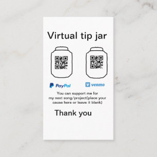 Virtual tip jar q oder Code-Geld-Spende PayPal ven Visitenkarte
