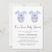 Virtual Twin Boys Watercolor Kinderdusche Einladung (Vorderseite)