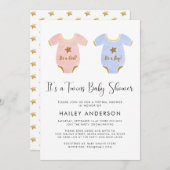 Virtual Twin Girl Boy Watercolor Kinderdusche Einladung (Vorne/Hinten)