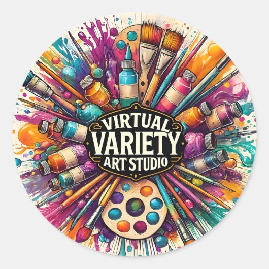 Virtual Variety Art Studio -  Runder Aufkleber (Vorderseite)