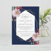 Virtual Wedding Blush Burgundy Gold Navy Blue Einladung (Stehend Vorderseite)