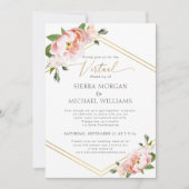 Virtual Wedding Blush Peony Floral Gold Minze Gree Einladung (Vorderseite)
