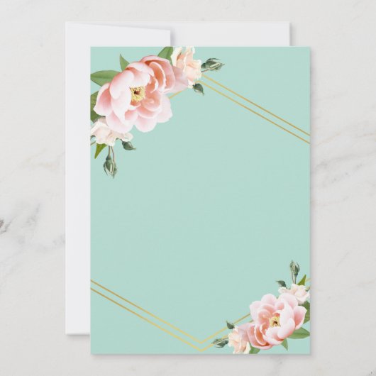 Virtual Wedding Blush Peony Floral Gold Minze Gree Einladung (Rückseite)