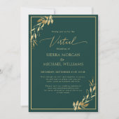 Virtual Wedding Chic Golden Foliage Smaragdgrün Einladung (Vorderseite)