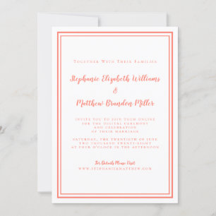 Virtual Wedding Coral & White Minimalistisch onlin Einladung